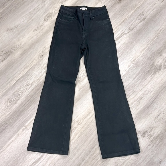 Good American Good Legs Cropped Mini Bootcut Jeans / Black Coated / GLCB001SNA - Picture 1 of 8